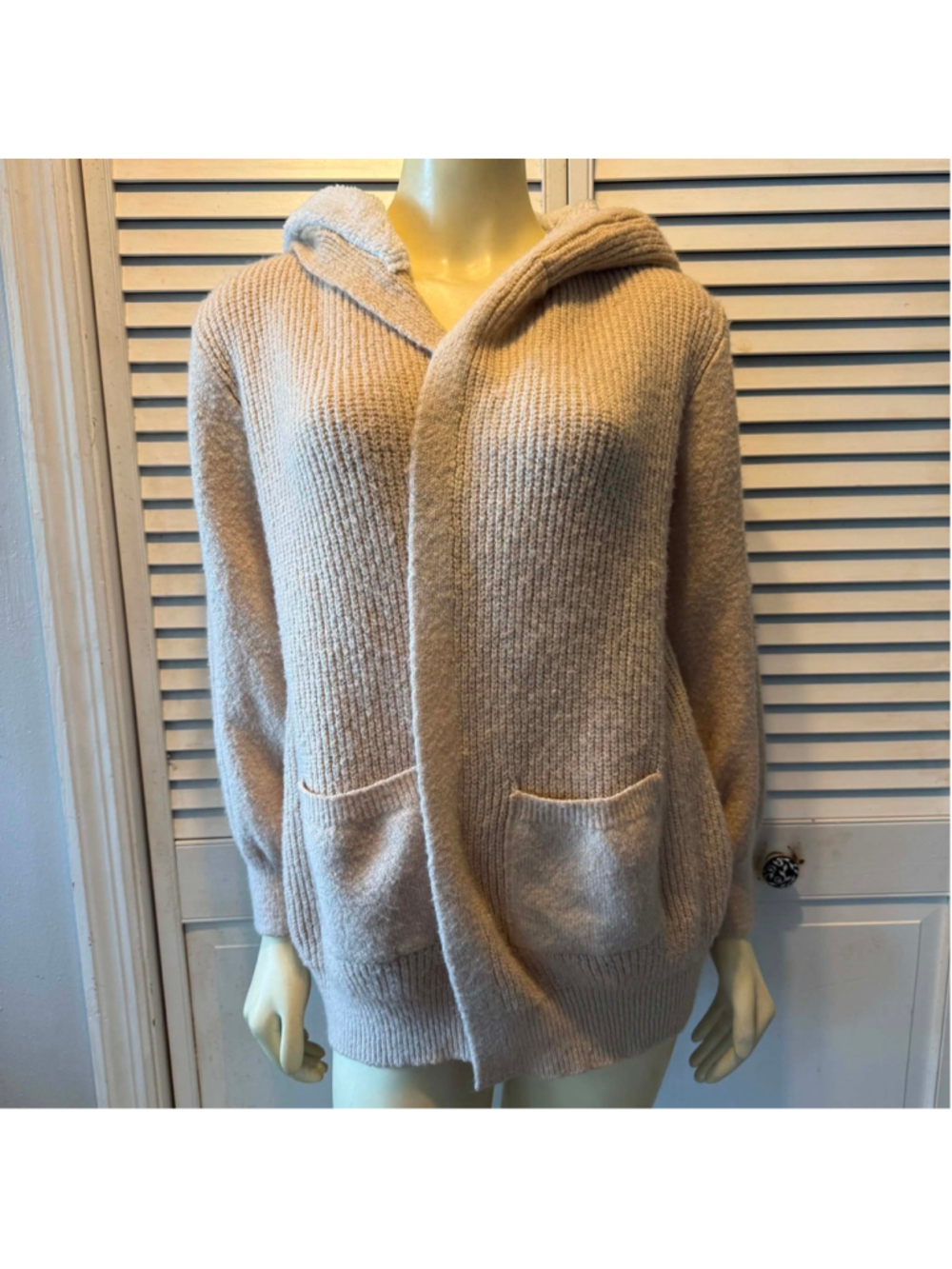 Women's No Boundaries Beige Sherpa-Lined Hooded Cardigan Sweater, Size 4X